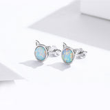 925 Sterling Silver Plated Rose Gold Opal Earrings 0.8cm for Women