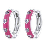 925 Sterling Silver Enamel CZ Earrings for Women, 1.2*0.3cm, Platinum Plated