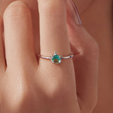 925 Sterling Silver White Gold Plated Transparent Glass Turtle Ring
