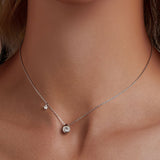 925 Sterling Silver + Moissanite Adjustable Necklace for Women - White Gold 0.5ct & 0.1ct