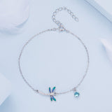 925 Sterling Silver 16.5cm+5cm Enamel Dragonfly Bracelet for Women