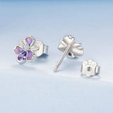 925 Sterling Silver Earrings with Nano Opal Stone and CZ, White Gold Plated, 0.7cm, for Women