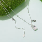 925 Sterling Silver White Gold Plated Necklace with CZ and Nacre for Women