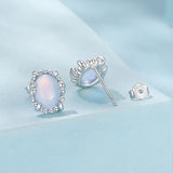 925 Sterling Silver Earrings for Women with Transparent Glass, 1.0*0.9cm