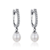 925 Sterling Silver Freshwater Pearl Earrings with Pavé Setting CZ for Women