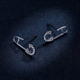 925 Sterling Silver Earrings for Women - 1.7x0.6cm, Platinum Plated with Pavé Setting CZ