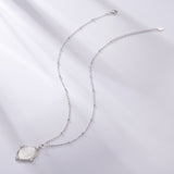 925 Sterling Silver Necklace with White Gold Plating, 40+5cm Length, CZ & Mother of Pearl Pendant for Women