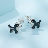 925 Sterling Silver Enamel Oxidized Silver Earrings 0.9*1.0cm for Women