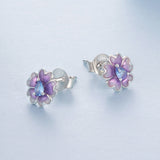 925 Sterling Silver Earrings with Pavé CZ and Enamel Process, 0.8cm, White Gold Plated for Women
