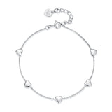 925 Sterling Silver Plated White Gold 17+3.5cm Heart-Shaped Bracelet for Women
