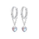 925 Sterling Silver White Gold Plated Moonstone Earrings 23x5mm for Women