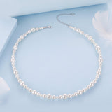 925 Sterling Silver White Gold Plated Necklace with Synthetic Pearls for Women