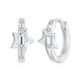 925 Sterling Silver & White Gold Earrings with Pavé Setting CZ - 12x6mm for Women