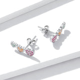 925 Sterling Silver Earrings with Pavé Setting and Plated Platinum, Size: 0.5*1.3cm, Women