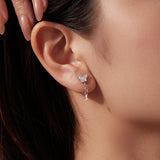 925 Sterling Silver & Brass Earrings with White Gold Plating, 2.0x0.8cm for Women