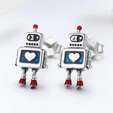 925 Sterling Silver 1.3cm Oxidized Enamel Earrings for Women