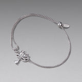 925 Sterling Silver Adjustable Chain Bracelet with White Gold Plating and CZ for Women