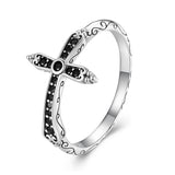 925 Sterling Silver Oxidized Ring with Pavé Setting CZ, Size 6.0 for Women
