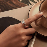 925 Sterling Silver & Natural Jade Pavé Setting Ring for Women