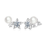 925 Sterling Silver 0.20 Carat Moissanite Earrings with Synthetic Pearl for Women