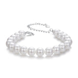 925 Sterling Silver Adjustable White Gold Plated Bracelet with Synthetic Pearl for Women