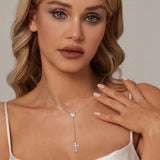 925 Sterling Silver White Gold Plated Necklace with CZ Pavé Setting for Women