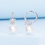 925 Sterling Silver Earrings with Plated Platinum and Shell Pearl for Women