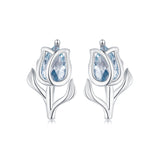 925 Sterling Silver Synthetic Spinel Earrings with Platinum Plating - 12x7mm