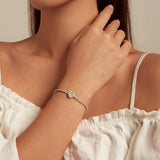 925 Sterling Silver Bracelet with CZ Zircon, 15+6.5cm, Platinum Plated for Women