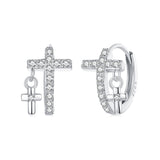 925 Sterling Silver Earrings with Pavé Setting CZ in White Gold, Size 13*8mm for Women