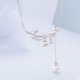 925 Sterling Silver Necklace with Quality Shell Pearl & Platinum Plating, 380mm Length for Women