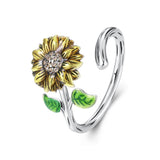 925 Sterling Silver Enamel Pavé Setting CZ Oxidized Silver Ring