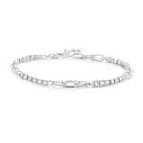 925 Sterling Silver Bracelet with Pavé Setting CZ, Platinum Plated, 14.5+3cm, for Women