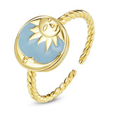 925 Sterling Silver Enamel Gold Plated Ring, 1.1cm Round Size for Women