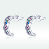 925 Sterling Silver Earrings with Pavé Setting CZ, 1.1*0.3 cm