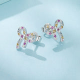 925 Sterling Silver White Gold Plated Pavé Setting CZ Earrings 1.0cm for Women