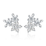 925 Sterling Silver Earrings with CZ in Pavé Setting, 0.6*0.7cm for Women