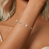 925 Sterling Silver 3mm Moissanite & Shell Pearl Bracelet for Women