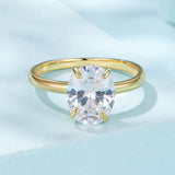 925 Sterling Silver 3.5 Carat Oval Zircon Ring with White Gold Plating for Women