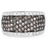 0.87 Carat Genuine Champagne Diamond and White Diamond .925 Sterling Silver Ring
