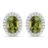1.92 Carat Genuine Green Tourmaline and White Diamond 14K White Gold Earrings