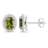 1.92 Carat Genuine Green Tourmaline and White Diamond 14K White Gold Earrings