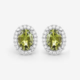 1.92 Carat Genuine Green Tourmaline and White Diamond 14K White Gold Earrings