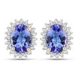 1.71 Carat Genuine Tanzanite and White Diamond 14K Yellow Gold Earrings