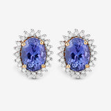1.71 Carat Genuine Tanzanite and White Diamond 14K Yellow Gold Earrings
