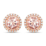 0.93 Carat Genuine Morganite and White Diamond 14K Rose Gold Earrings