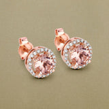 0.93 Carat Genuine Morganite and White Diamond 14K Rose Gold Earrings