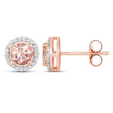 0.93 Carat Genuine Morganite and White Diamond 14K Rose Gold Earrings