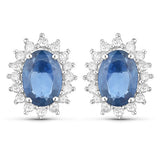 2.22 Carat Genuine Blue Sapphire and White Diamond 14K White Gold Earrings