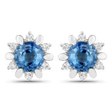 1.87 Carat Genuine Blue Sapphire and White Diamond 14K White Gold Earrings